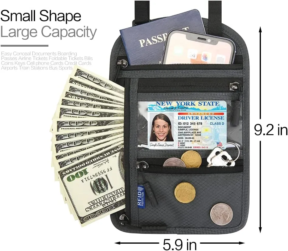 Neck Wallet Lightweight RFID Blocking Waterproof Travel Pouch for Women Men