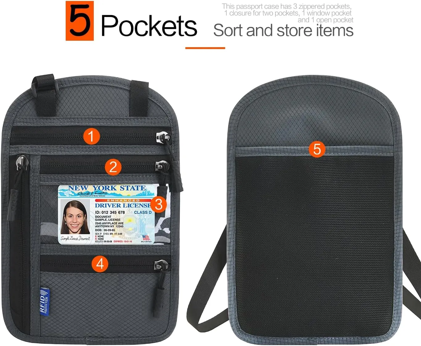 Neck Wallet Lightweight RFID Blocking Waterproof Travel Pouch for Women Men