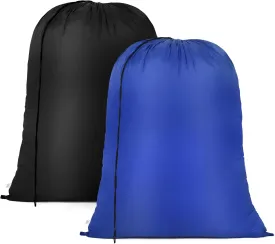 OTraki 24x32 Inch Laundry Bags Drawstring 2 Pack Medium Laundry Hamper Liner Bags Dirty Clothes Washable Travel Storage Wash Bag for College Home Dorm Camping Black & Blue