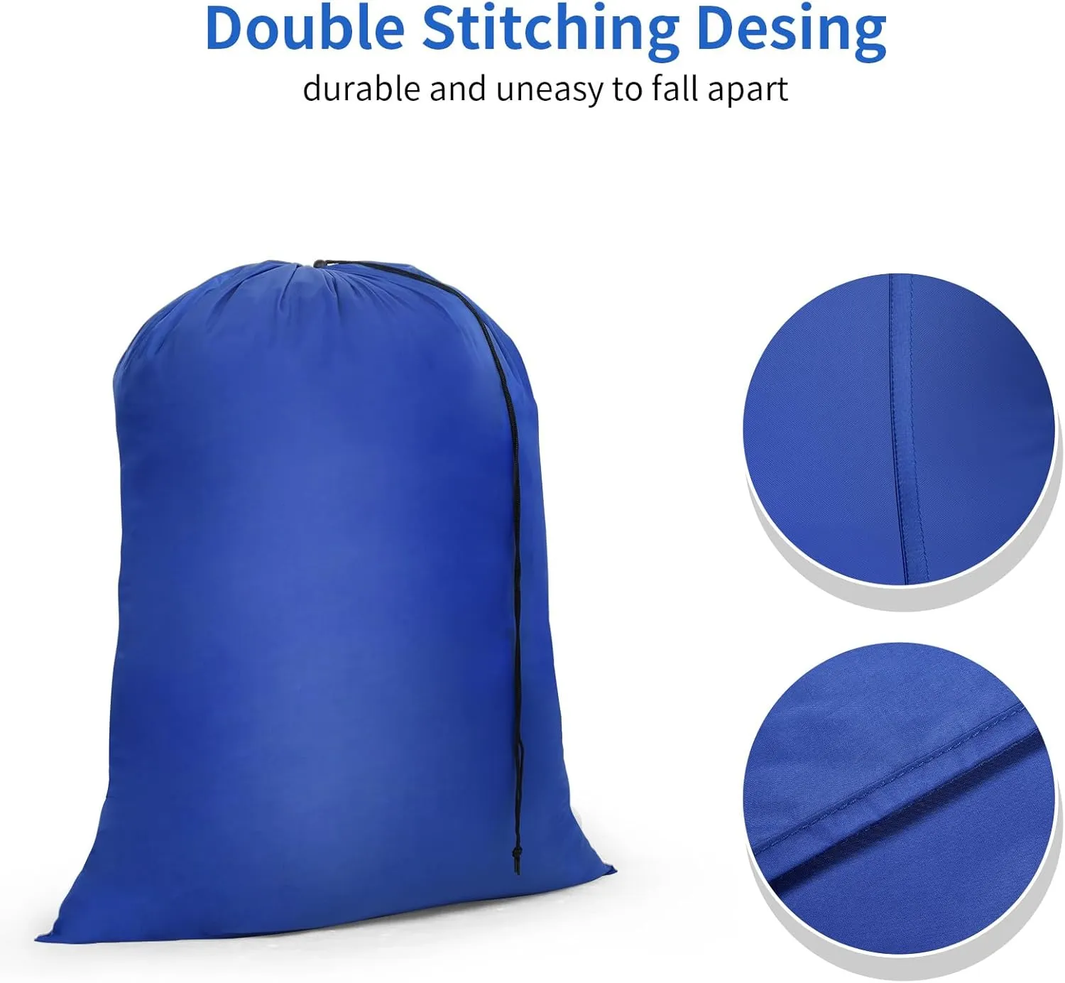 OTraki 24x32 Inch Laundry Bags Drawstring 2 Pack Medium Laundry Hamper Liner Bags Dirty Clothes Washable Travel Storage Wash Bag for College Home Dorm Camping Black & Blue