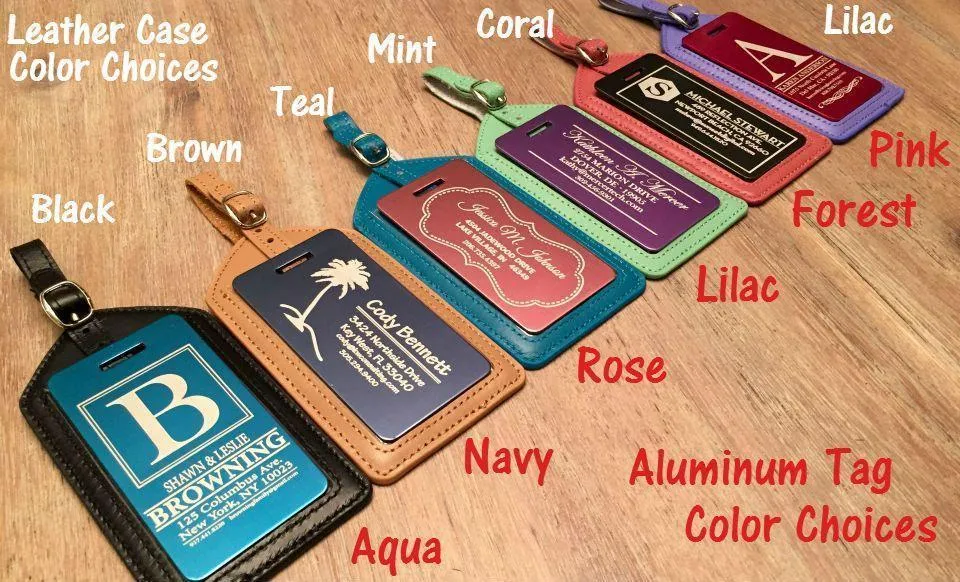Personalized Aluminum Luggage Tags with Optional Leather Casing