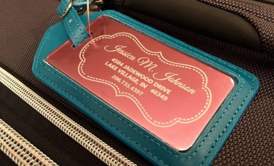 Personalized Aluminum Luggage Tags with Optional Leather Casing