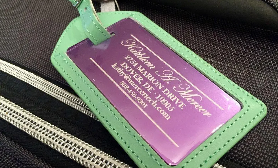 Personalized Aluminum Luggage Tags with Optional Leather Casing