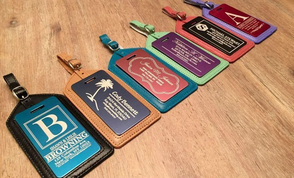 Personalized Aluminum Luggage Tags with Optional Leather Casing