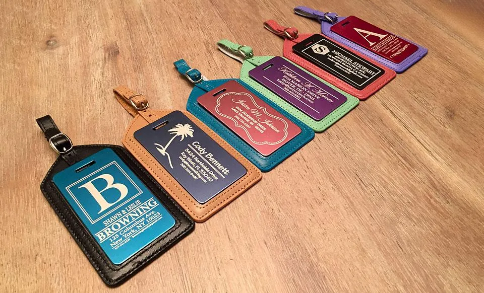 Personalized Aluminum Luggage Tags with Optional Leather Casing
