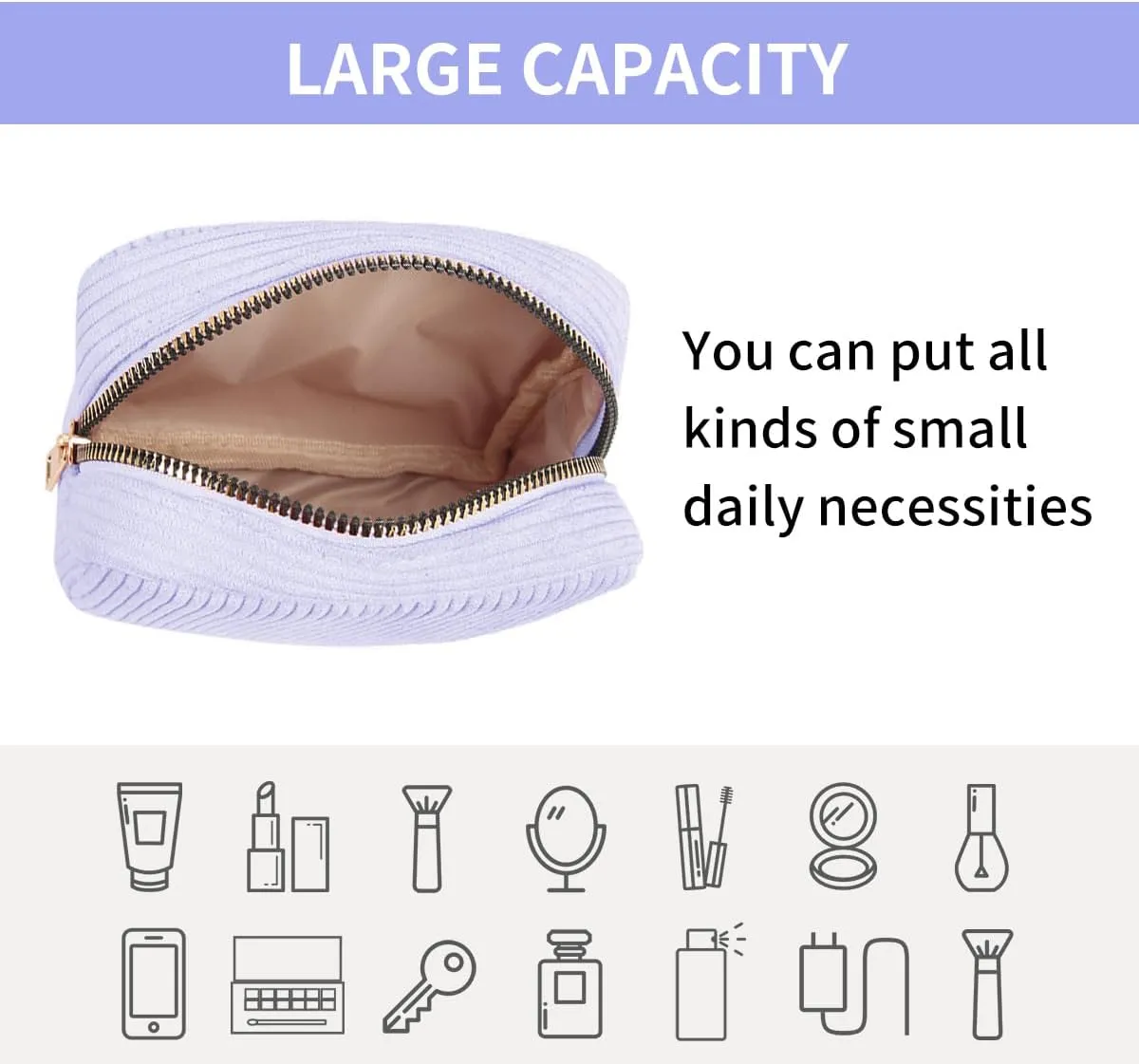 Small Makeup Bag for Purse Corduroy Mini Cosmetics Bag Cute Cosmetic Pouch for Women,Blue