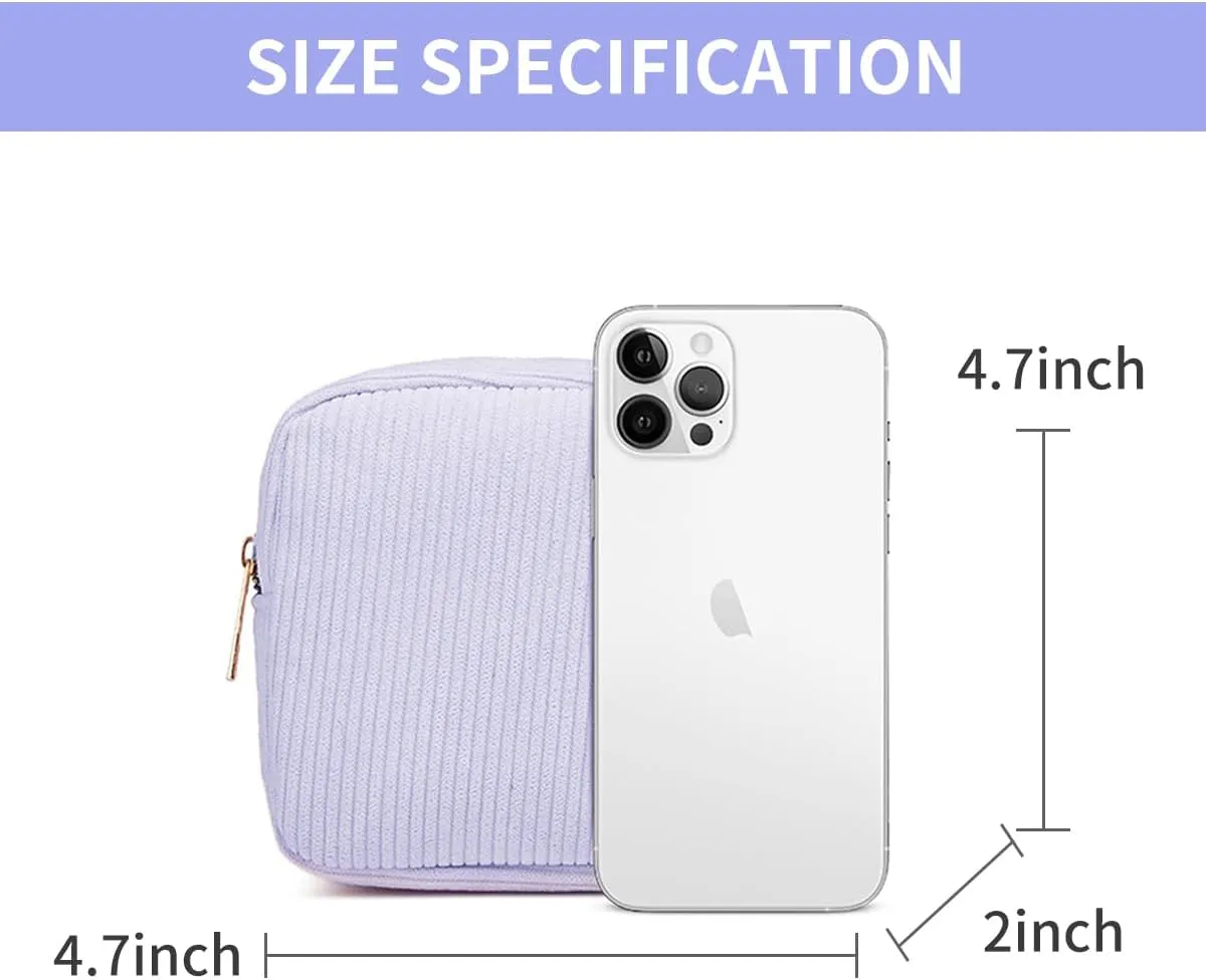 Small Makeup Bag for Purse Corduroy Mini Cosmetics Bag Cute Cosmetic Pouch for Women,Blue