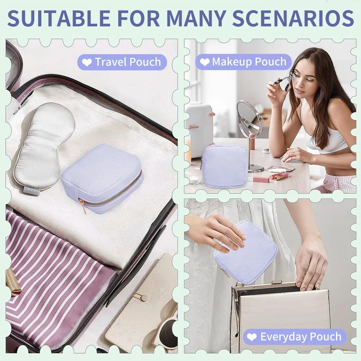 Small Makeup Bag for Purse Corduroy Mini Cosmetics Bag Cute Cosmetic Pouch for Women,Blue