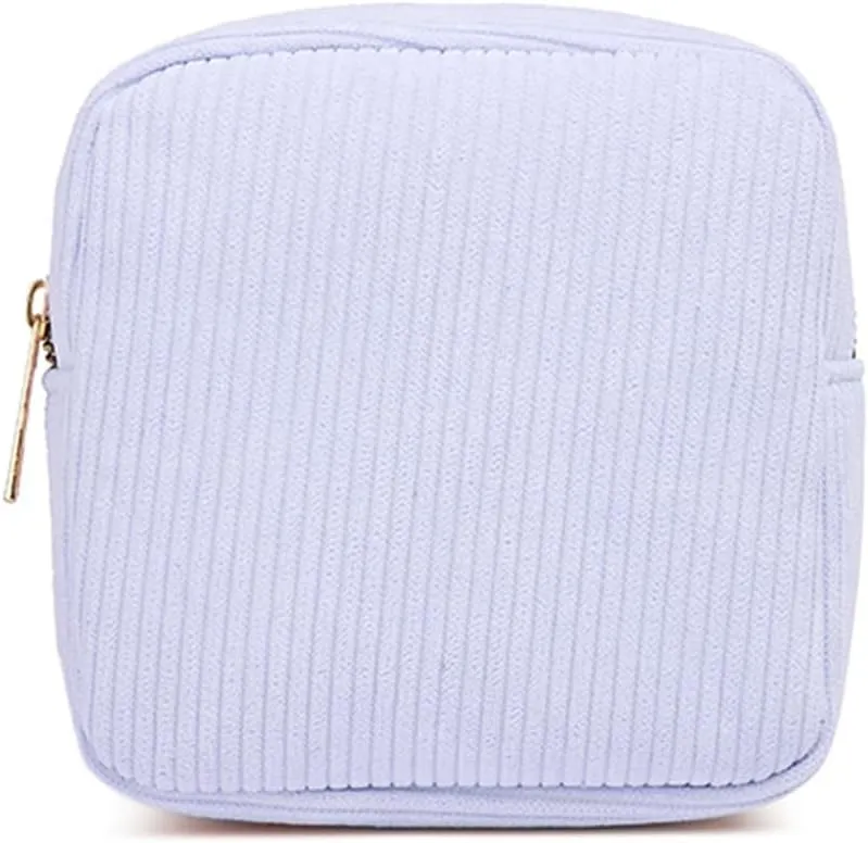 Small Makeup Bag for Purse Corduroy Mini Cosmetics Bag Cute Cosmetic Pouch for Women,Blue
