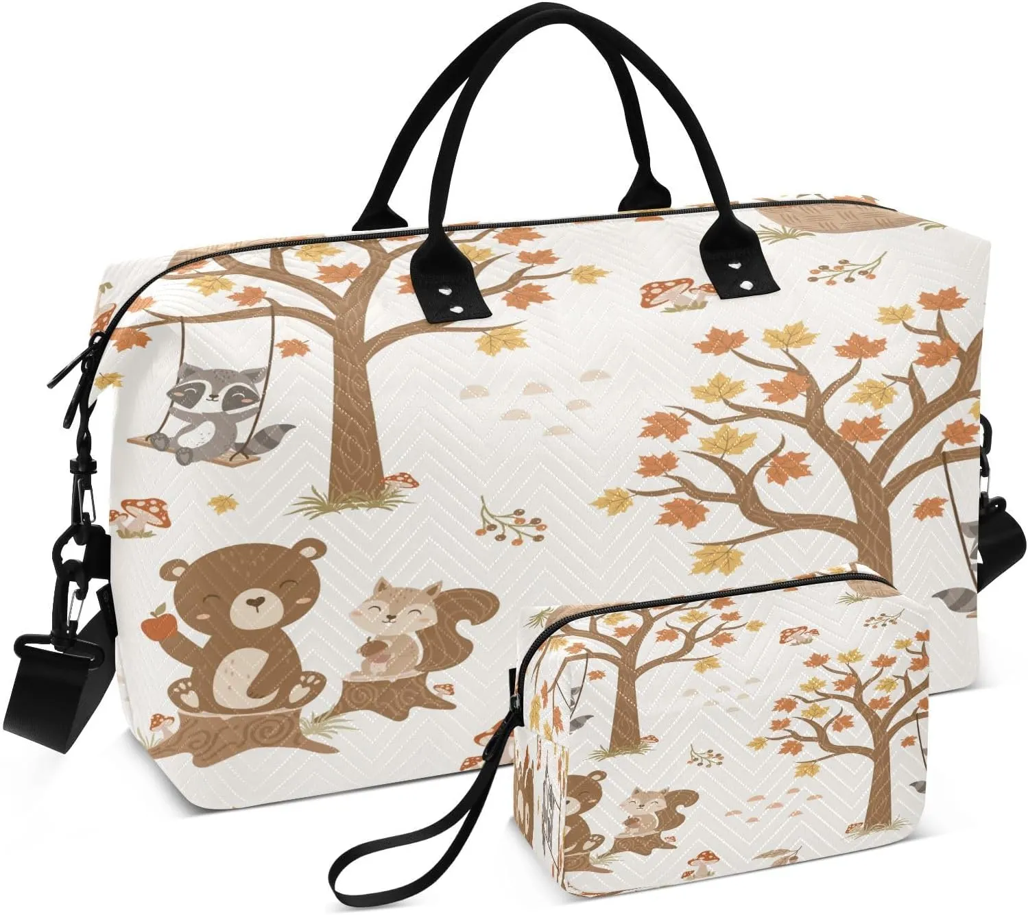 susiyo Cute Woodland Animals Expandable Travel Duffle Bag, Large Weekender Overnight Bags and Adjustable Strap, Carry On Shoulder Tote Bag, Gym Duffel Bag with Toiletry Bags for Hospital