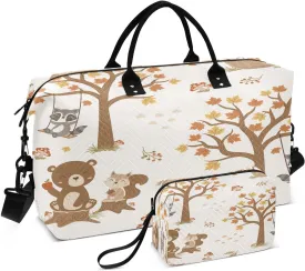 susiyo Cute Woodland Animals Expandable Travel Duffle Bag, Large Weekender Overnight Bags and Adjustable Strap, Carry On Shoulder Tote Bag, Gym Duffel Bag with Toiletry Bags for Hospital