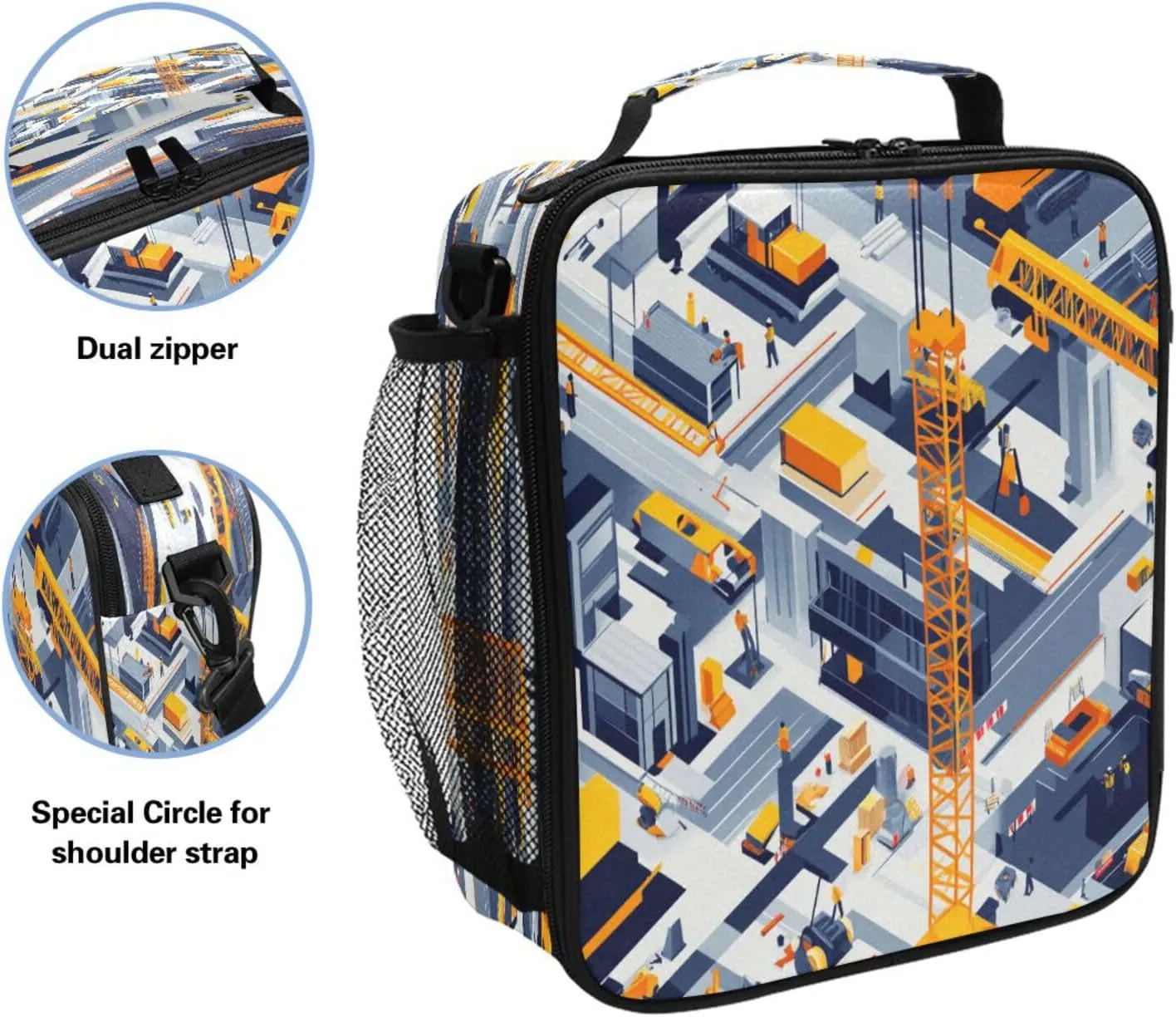 Thermal Lunch Box Lightweight Lunch Tote with buckle for Picnic Hiking Camping Construction Scene Concrete Mixer Truck