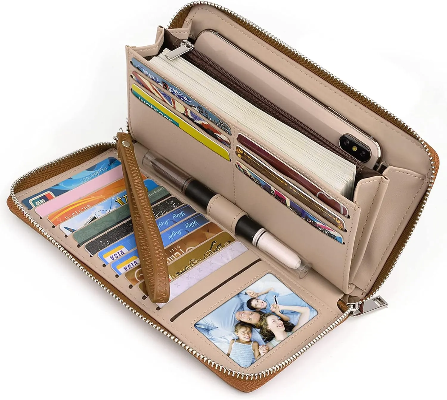 UTO Women Wallet Leather Zip Around Card Holder Checkbook Passport Organizer Ladies Travel Clutch with Wristlet