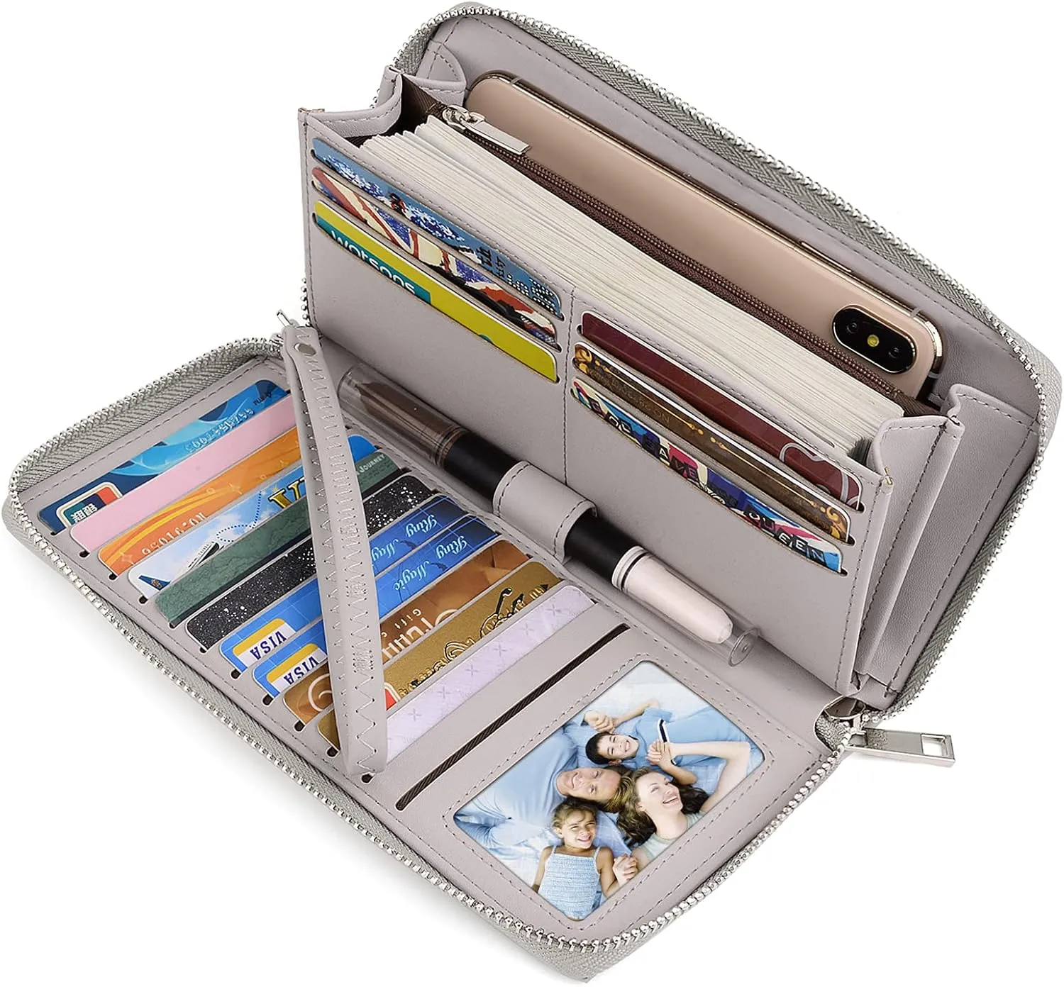UTO Women Wallet Leather Zip Around Card Holder Checkbook Passport Organizer Ladies Travel Clutch with Wristlet