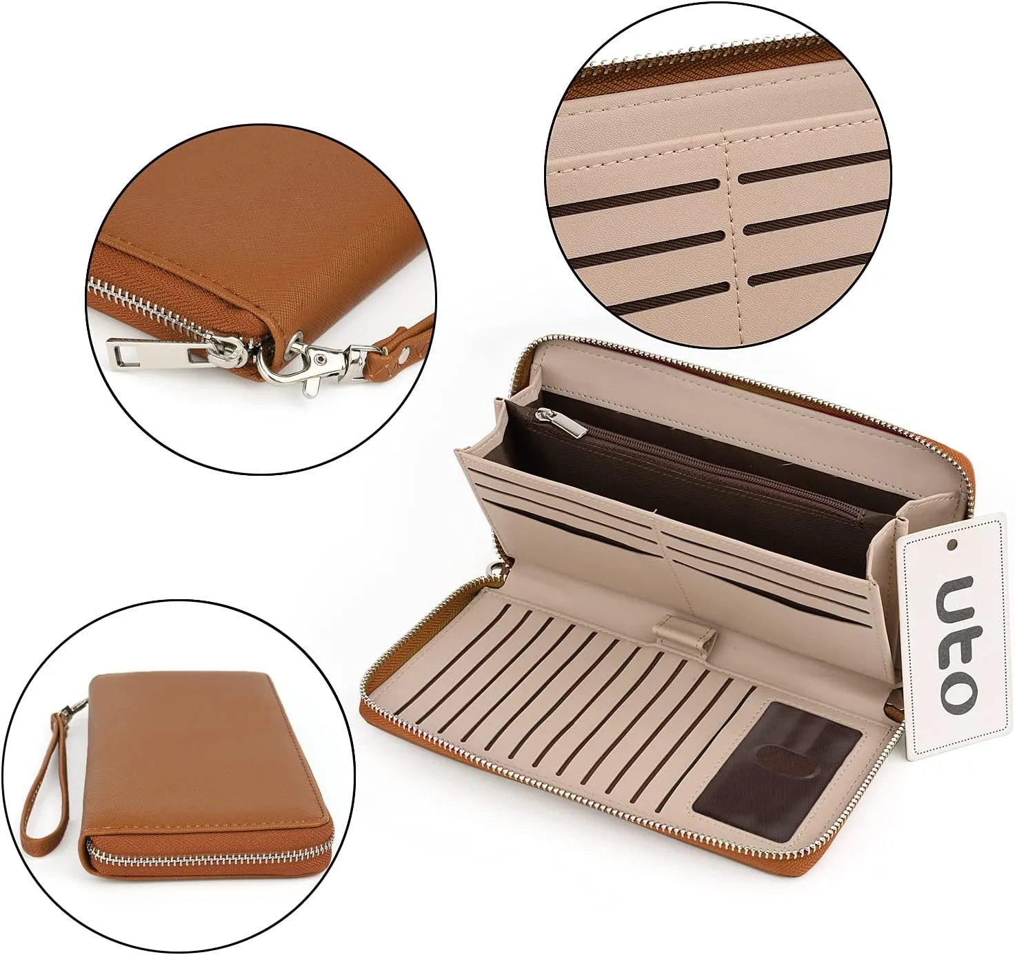 UTO Women Wallet Leather Zip Around Card Holder Checkbook Passport Organizer Ladies Travel Clutch with Wristlet