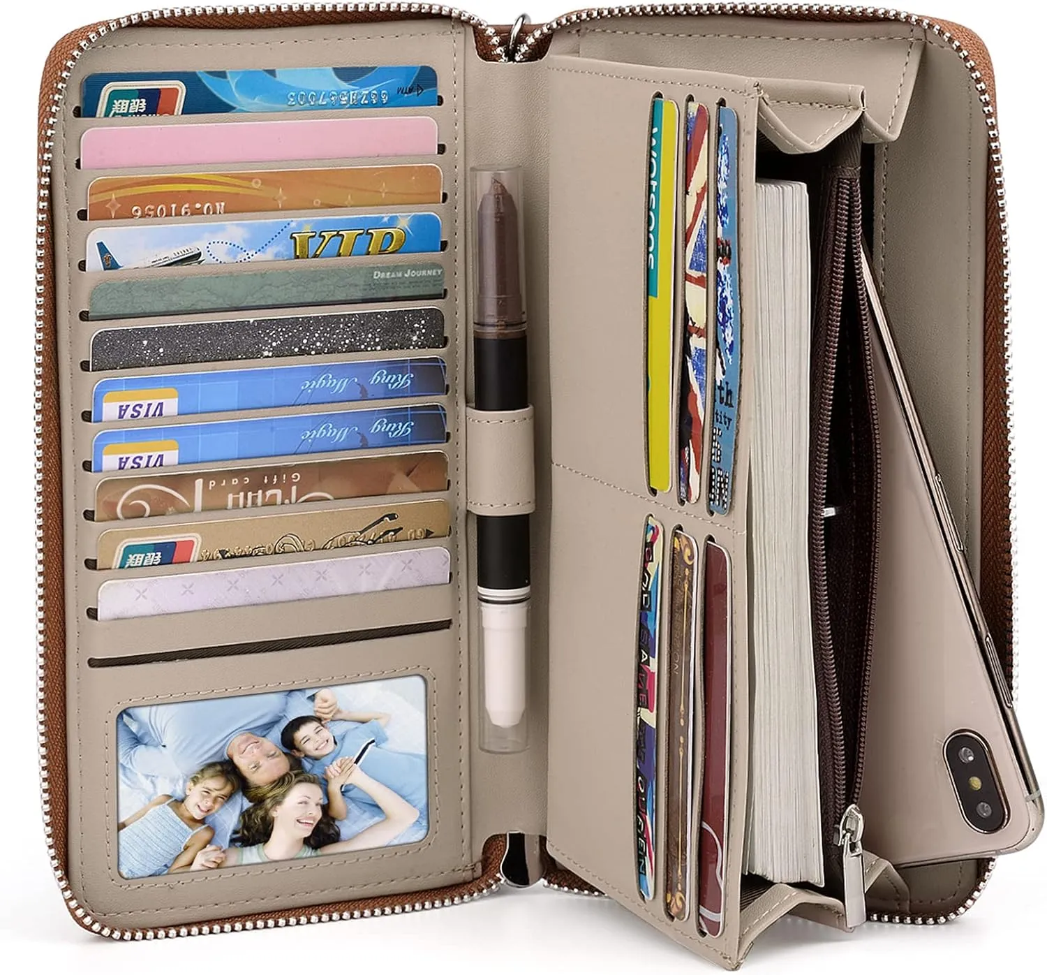 UTO Women Wallet Leather Zip Around Card Holder Checkbook Passport Organizer Ladies Travel Clutch with Wristlet