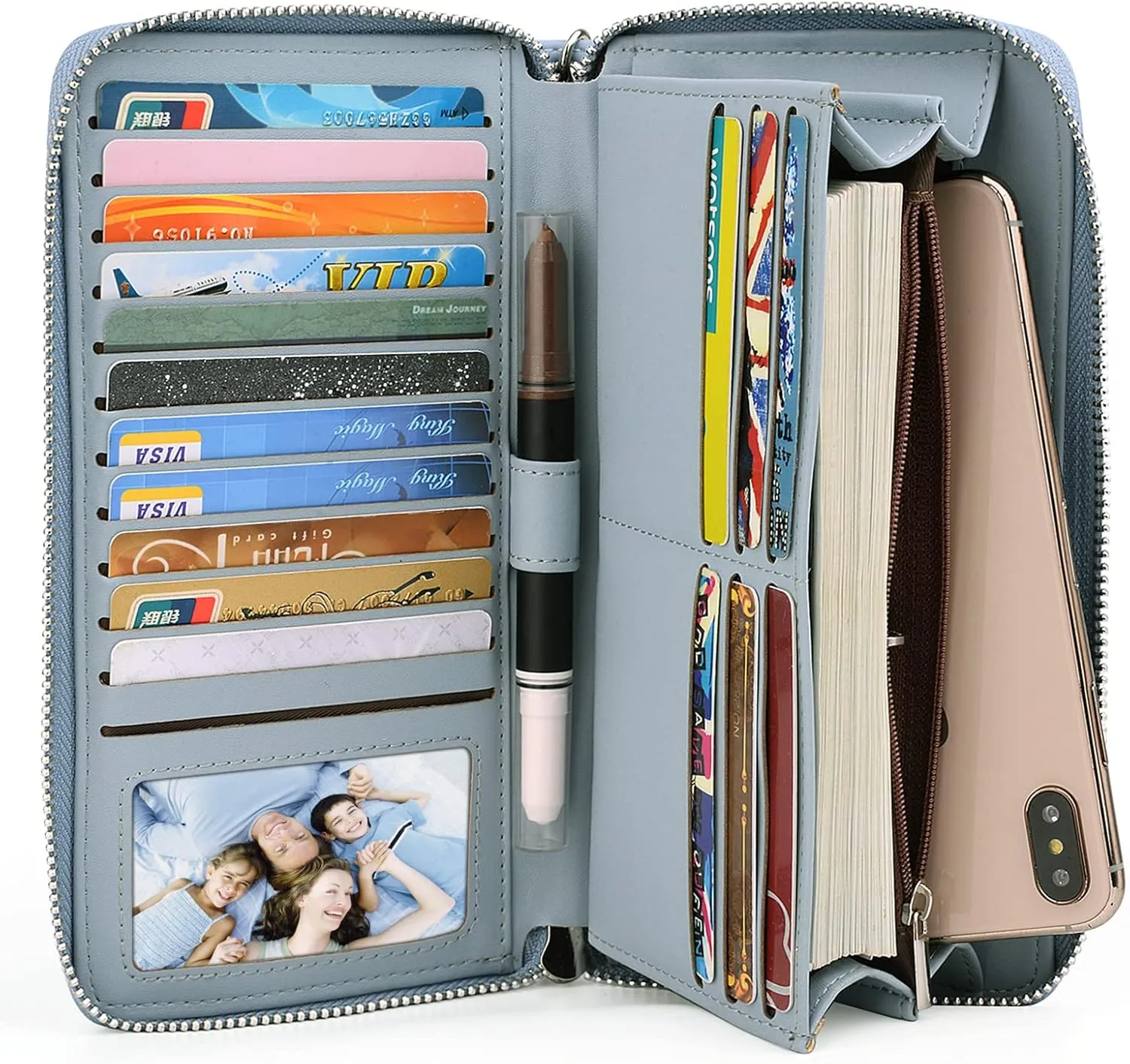 UTO Women Wallet Leather Zip Around Card Holder Checkbook Passport Organizer Ladies Travel Clutch with Wristlet