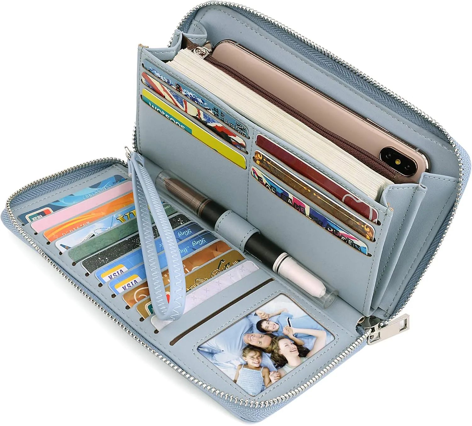UTO Women Wallet Leather Zip Around Card Holder Checkbook Passport Organizer Ladies Travel Clutch with Wristlet
