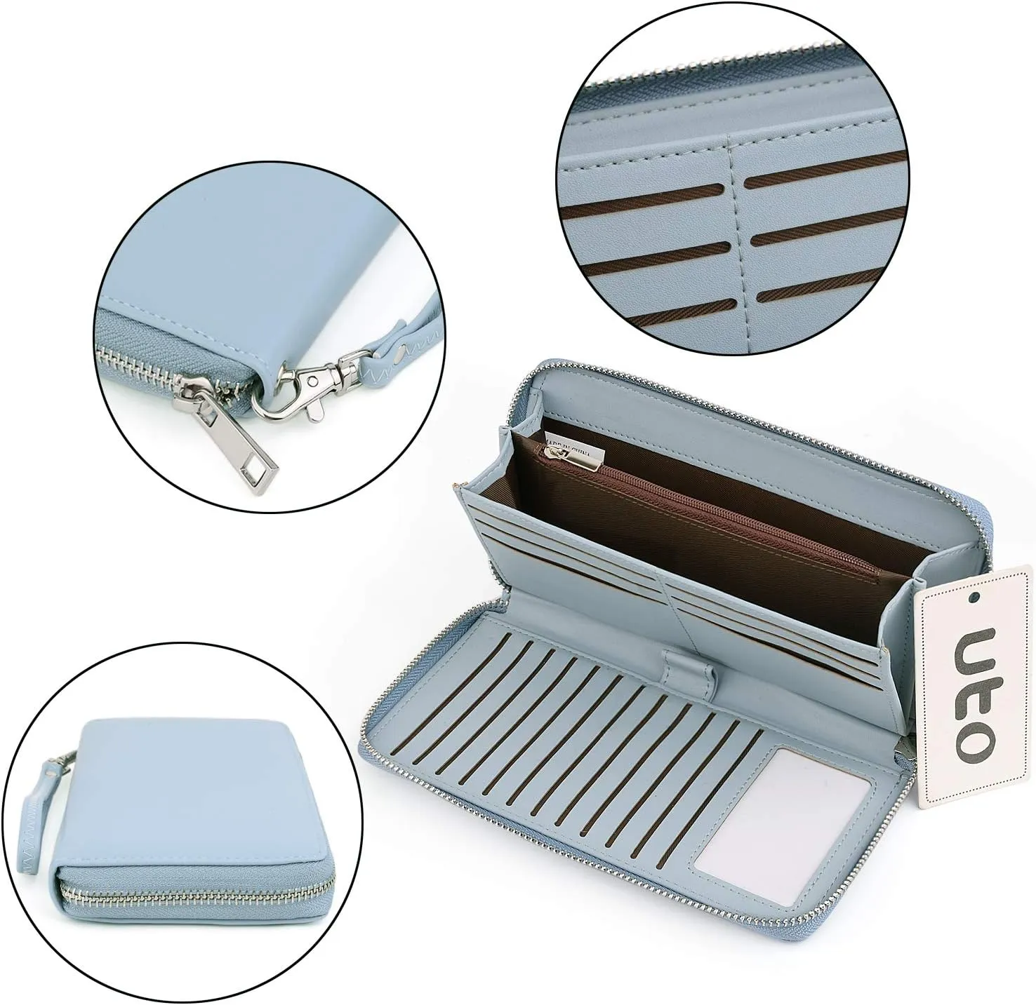 UTO Women Wallet Leather Zip Around Card Holder Checkbook Passport Organizer Ladies Travel Clutch with Wristlet