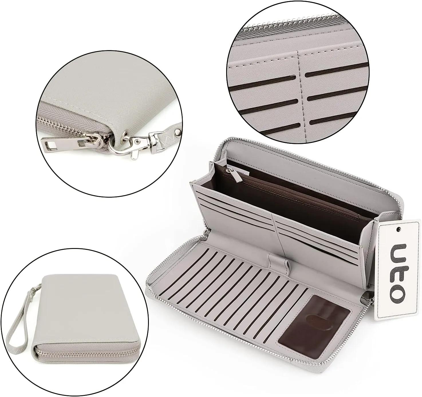 UTO Women Wallet Leather Zip Around Card Holder Checkbook Passport Organizer Ladies Travel Clutch with Wristlet