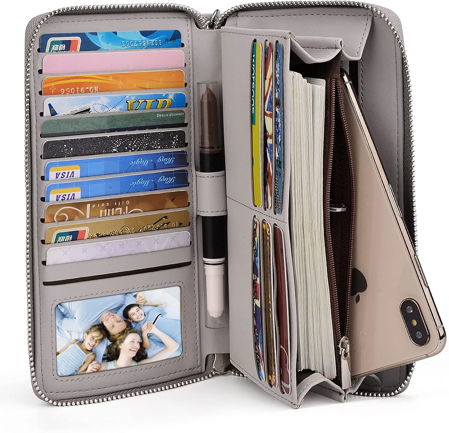 UTO Women Wallet Leather Zip Around Card Holder Checkbook Passport Organizer Ladies Travel Clutch with Wristlet