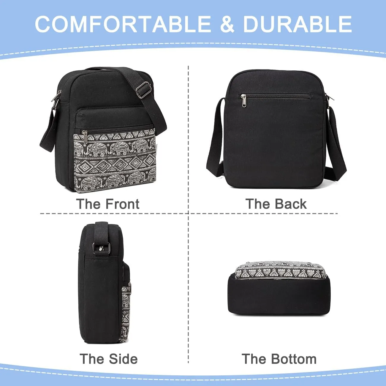 VASCHY Messenger Bag for Girls, Lightweight Canvas Crossbody Bag Purse for Teen Girls Women Fits Water Bottle