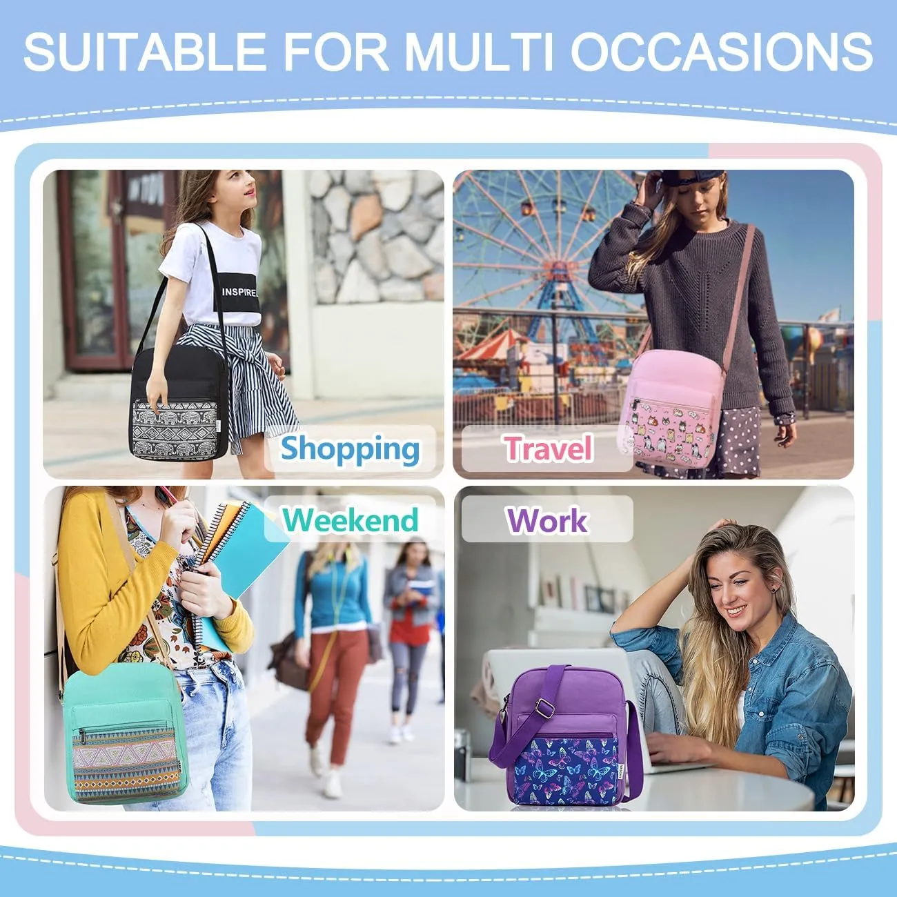 VASCHY Messenger Bag for Girls, Lightweight Canvas Crossbody Bag Purse for Teen Girls Women Fits Water Bottle