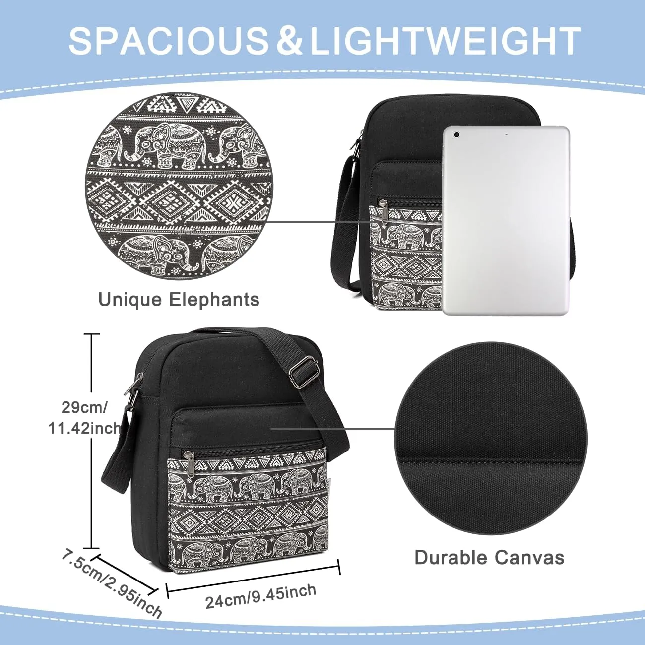 VASCHY Messenger Bag for Girls, Lightweight Canvas Crossbody Bag Purse for Teen Girls Women Fits Water Bottle