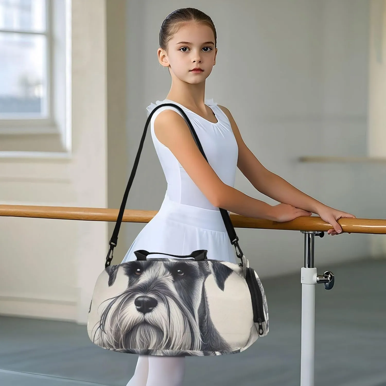 Vintage Schnauzer Portrait Carry on Duffel for Boys Overnight Weekender Duffel Girls Tote Duffle Bags Travel with Shoulder Strap