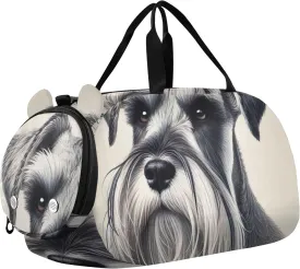 Vintage Schnauzer Portrait Carry on Duffel for Boys Overnight Weekender Duffel Girls Tote Duffle Bags Travel with Shoulder Strap