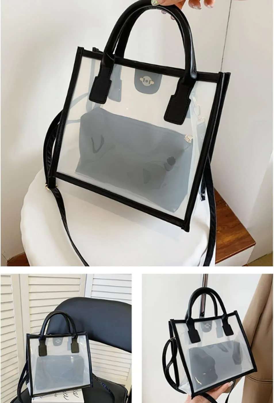Women Transparent Tote Bag Beach Bags Shoulder Bags Handbag Satchel Jelly Bags