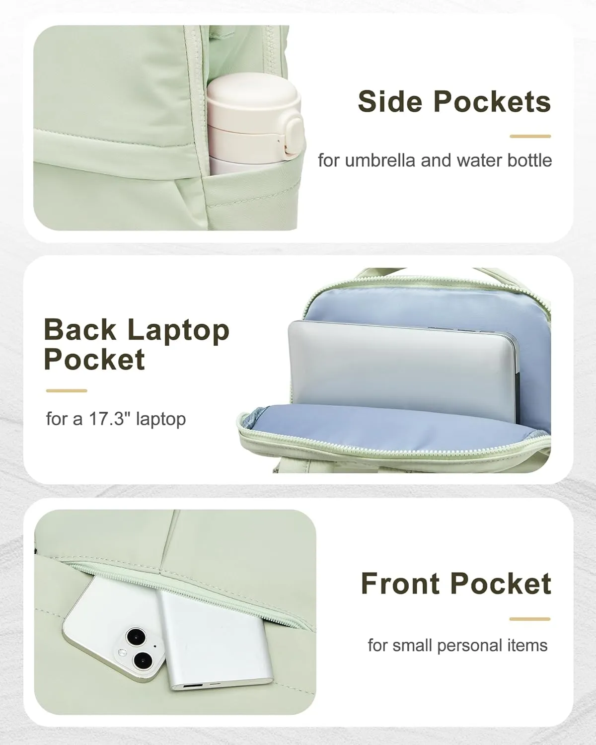 Women's Mochila Gym Work Teacher Backpack with Laptop Compartment - Lightweight Commuter & Travel Backpack - Green