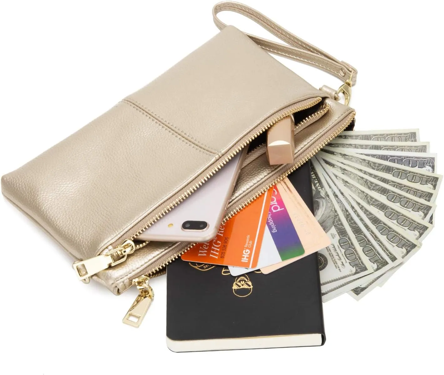 ZOOEASS Triple Zip Small Crossbody Bag Lightweight Purses Vegan Leather Wristlet Clutch, Includes Adjustable Shoulder